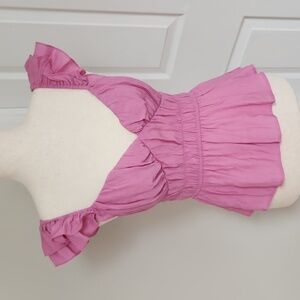 Romantic Feminine Ruffle Sleeve Vneck Peplum Top Pink Size S